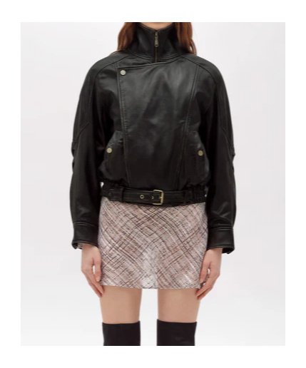 Blugirl Asymmetrical Leather Jacket In Black