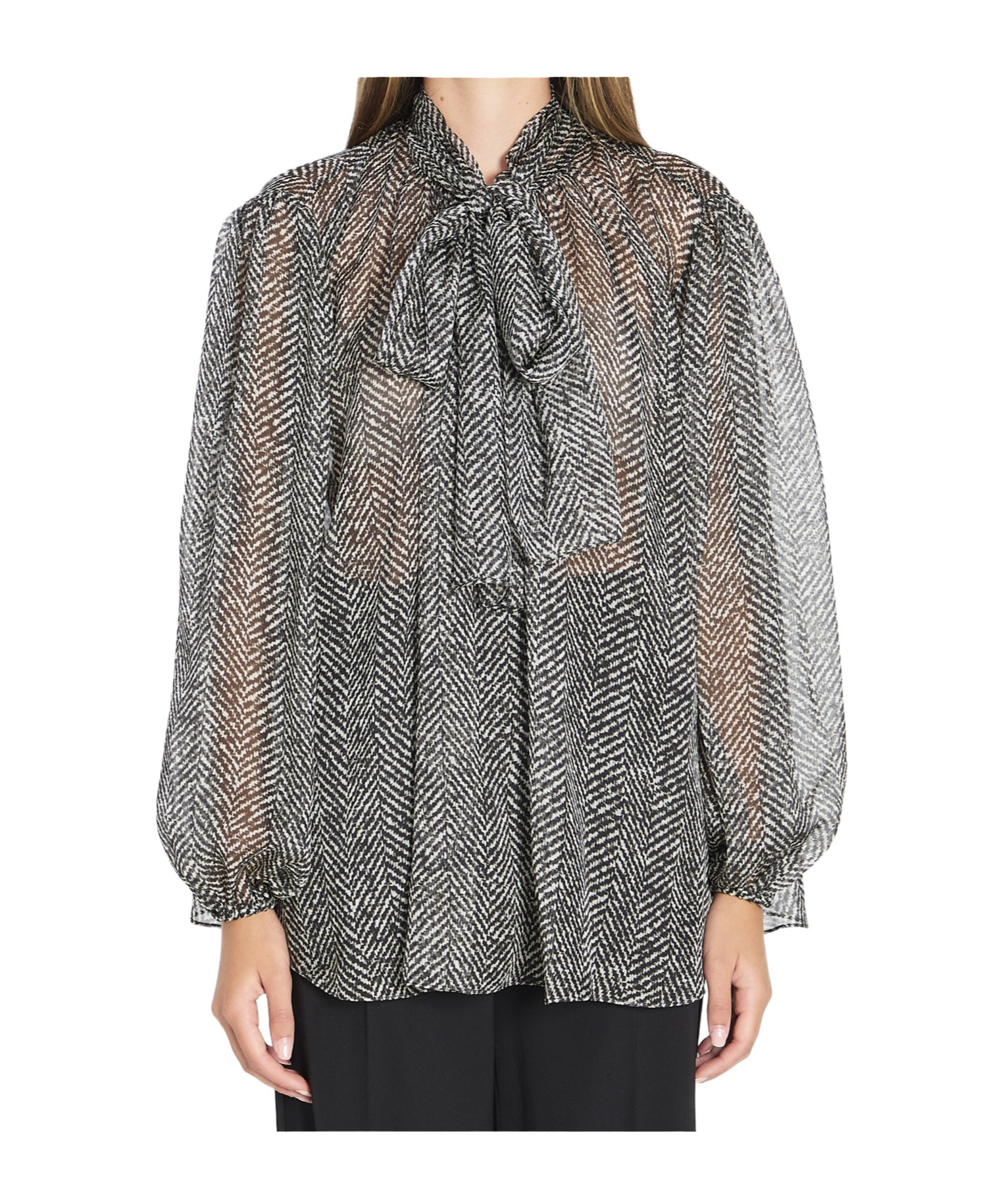 Dolce & Gabbana Dolce&gabbana Women Silk Chiffon Blouse With Chevron Print In Gray