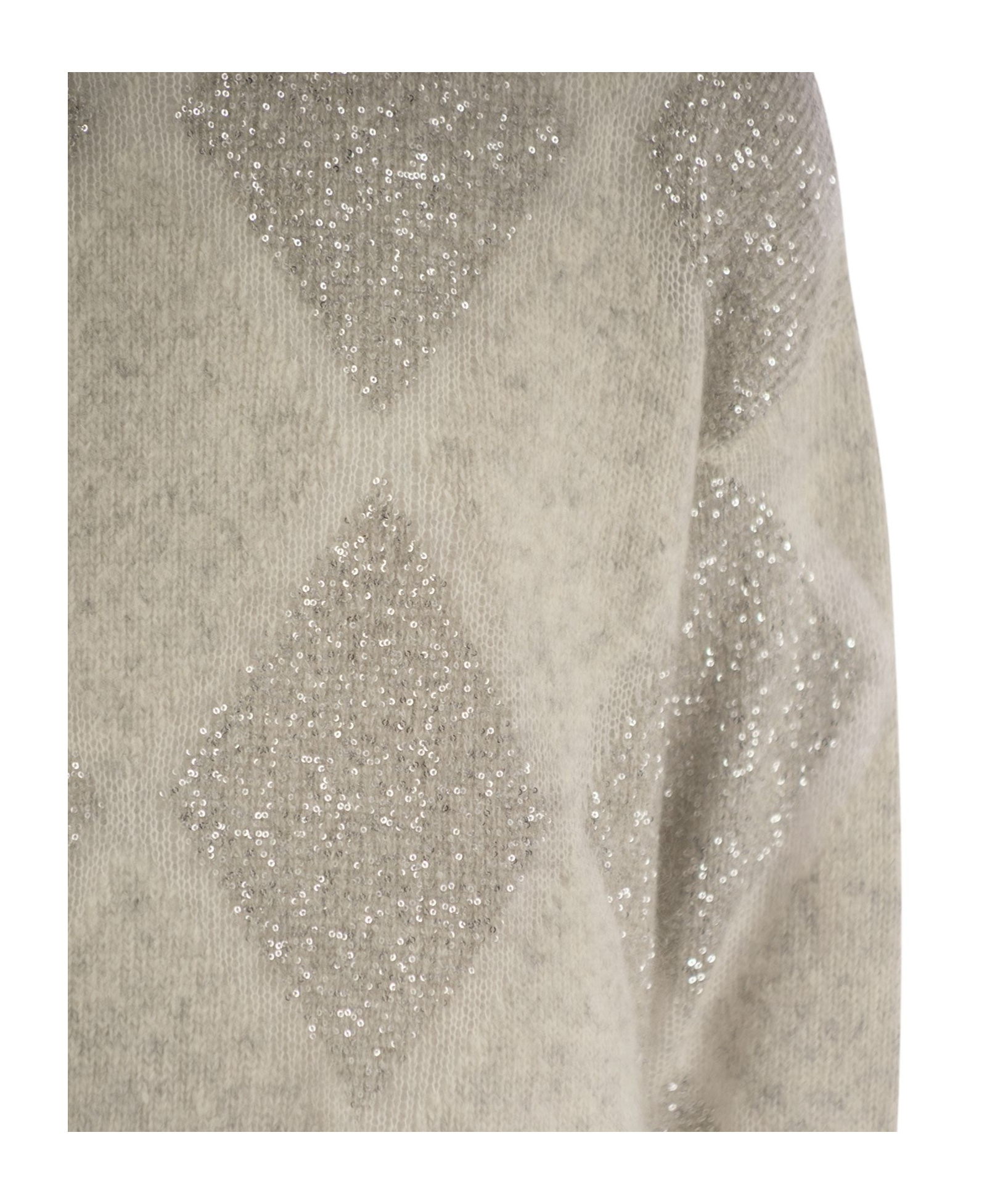 Brunello Cucinelli Dazzling Argyle Wool And Mohair Sweater In Nude