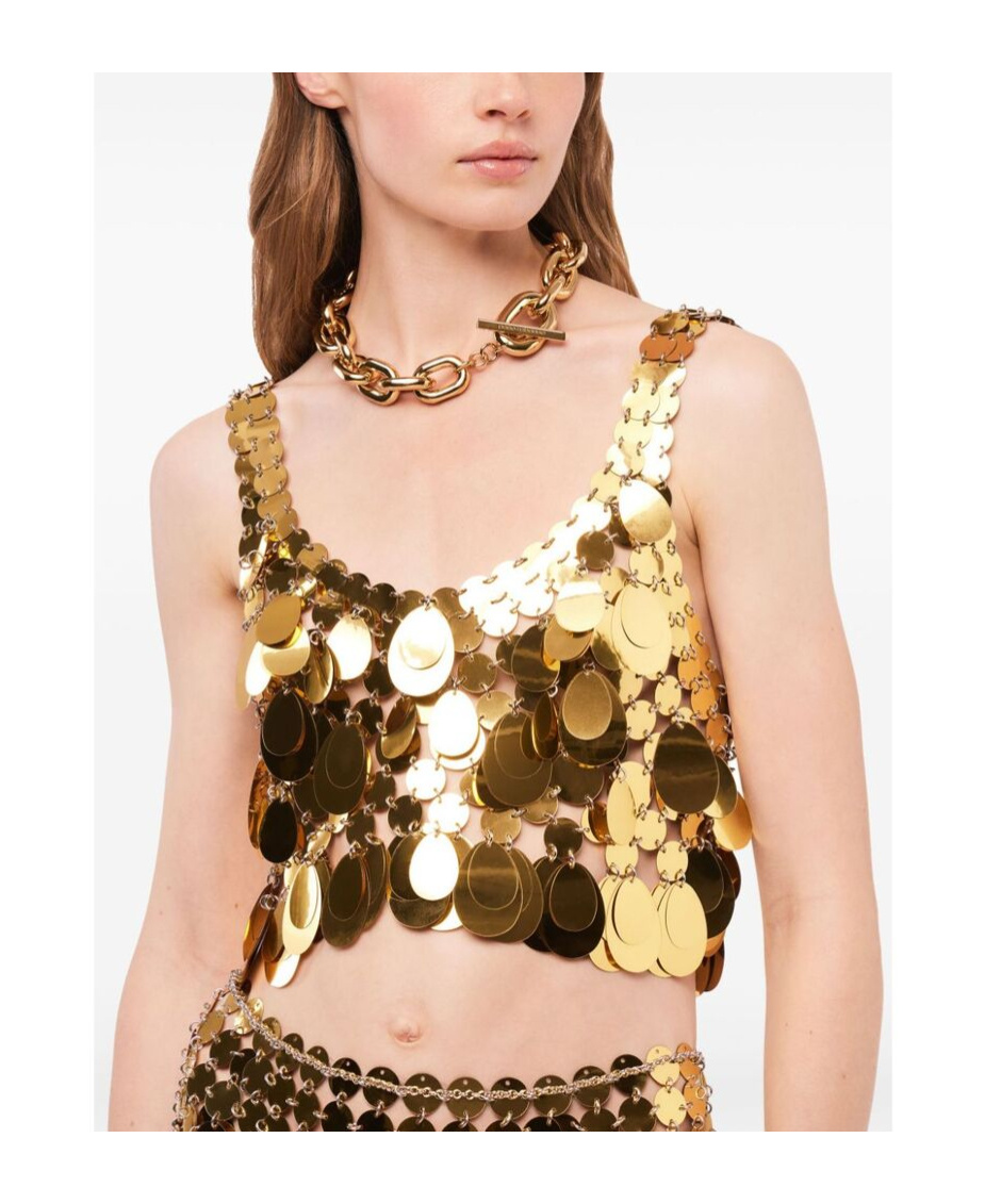 Shop Rabanne Sequinned Cropped Top In Yellow