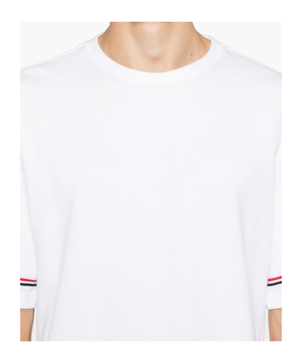Thom Browne White Crewneck T-shirt With Rwb Detail On Neck And Sleeve In White