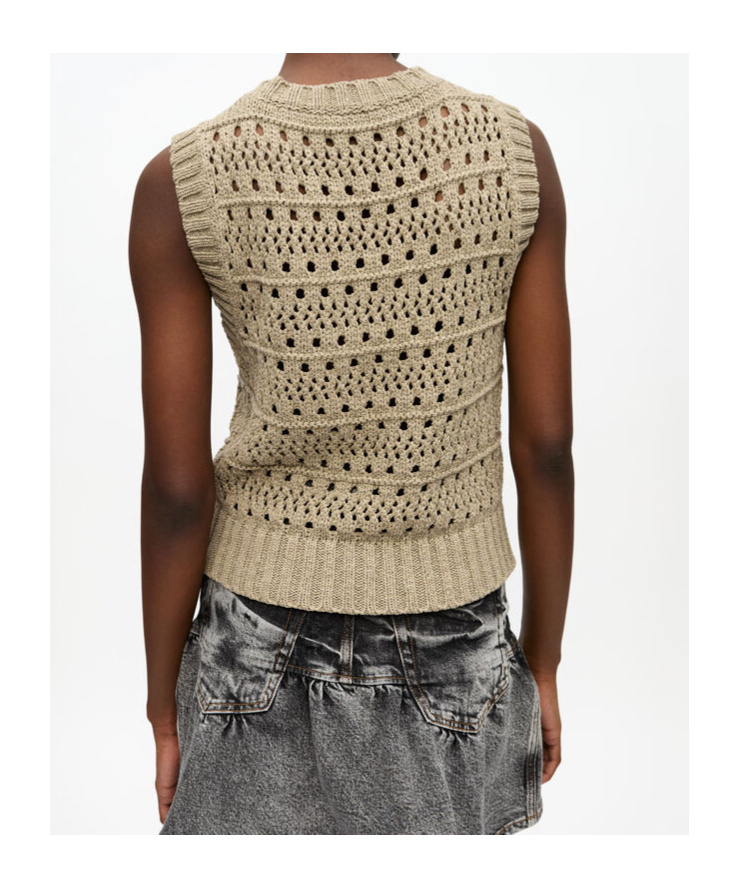 Ganni Perforated Vest With Logo Inlay In Nude