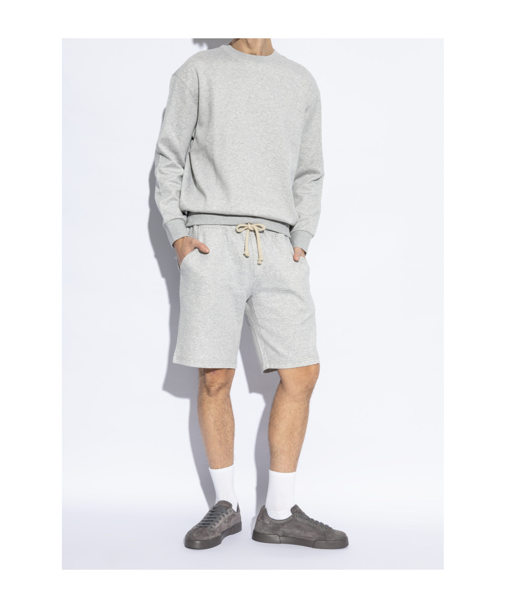 Dolce & Gabbana Gray Calfskin Strobel Portofino Light Sneakers In Black