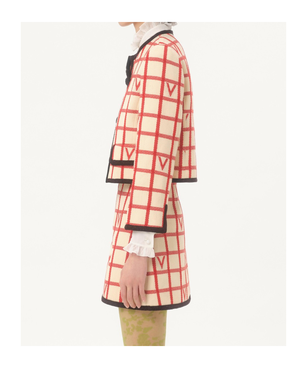 Valentino Vlogo Cropped Piped Wool-blend Jacket In Neutral