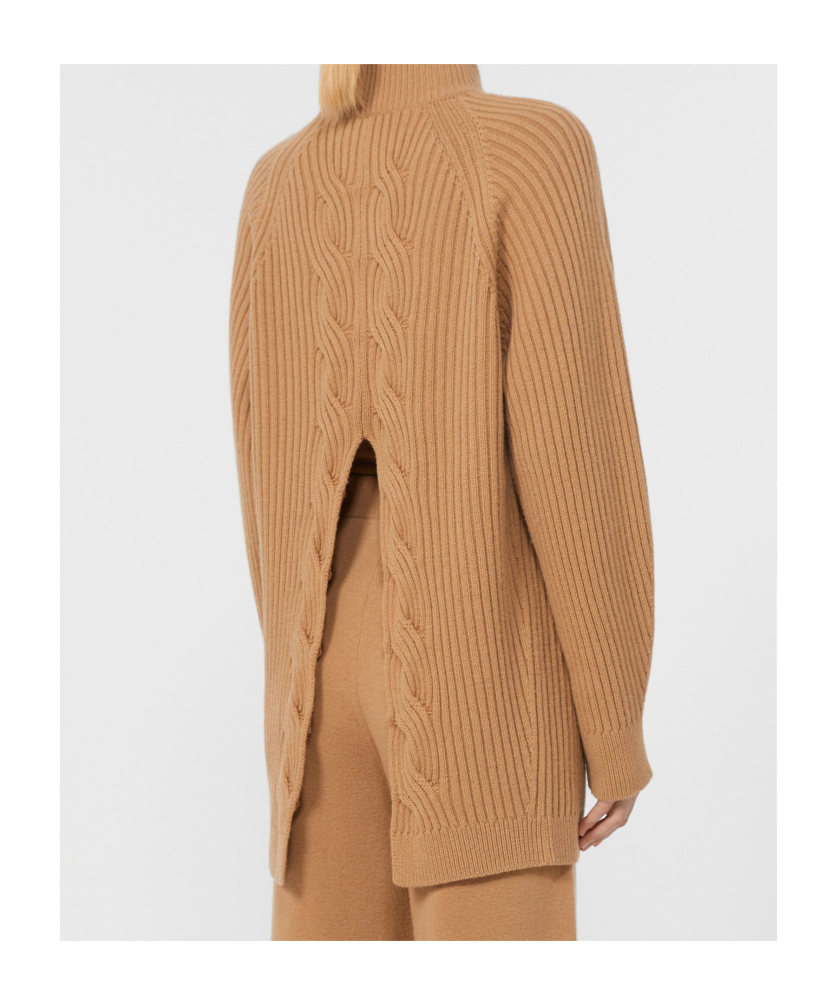 Max Mara Alcazar Cable Knit High Neck Sweater In Brown