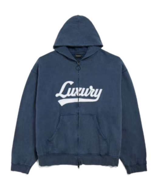 Balenciaga Long-sleeved Zip-up Hooded Sweatshirt In Blue