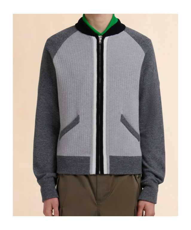 Marni Grey Wool Cardigan With Bomber Neck In Gray