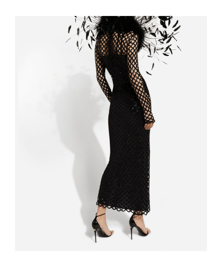 Dolce & Gabbana Sequinned Mesh Maxi Dress In Black