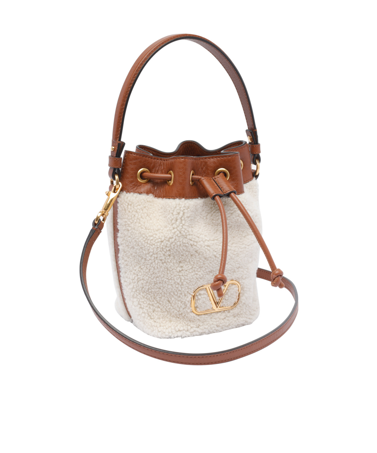 Valentino Vlogo Plaque Drawstring Bucket Bag In White