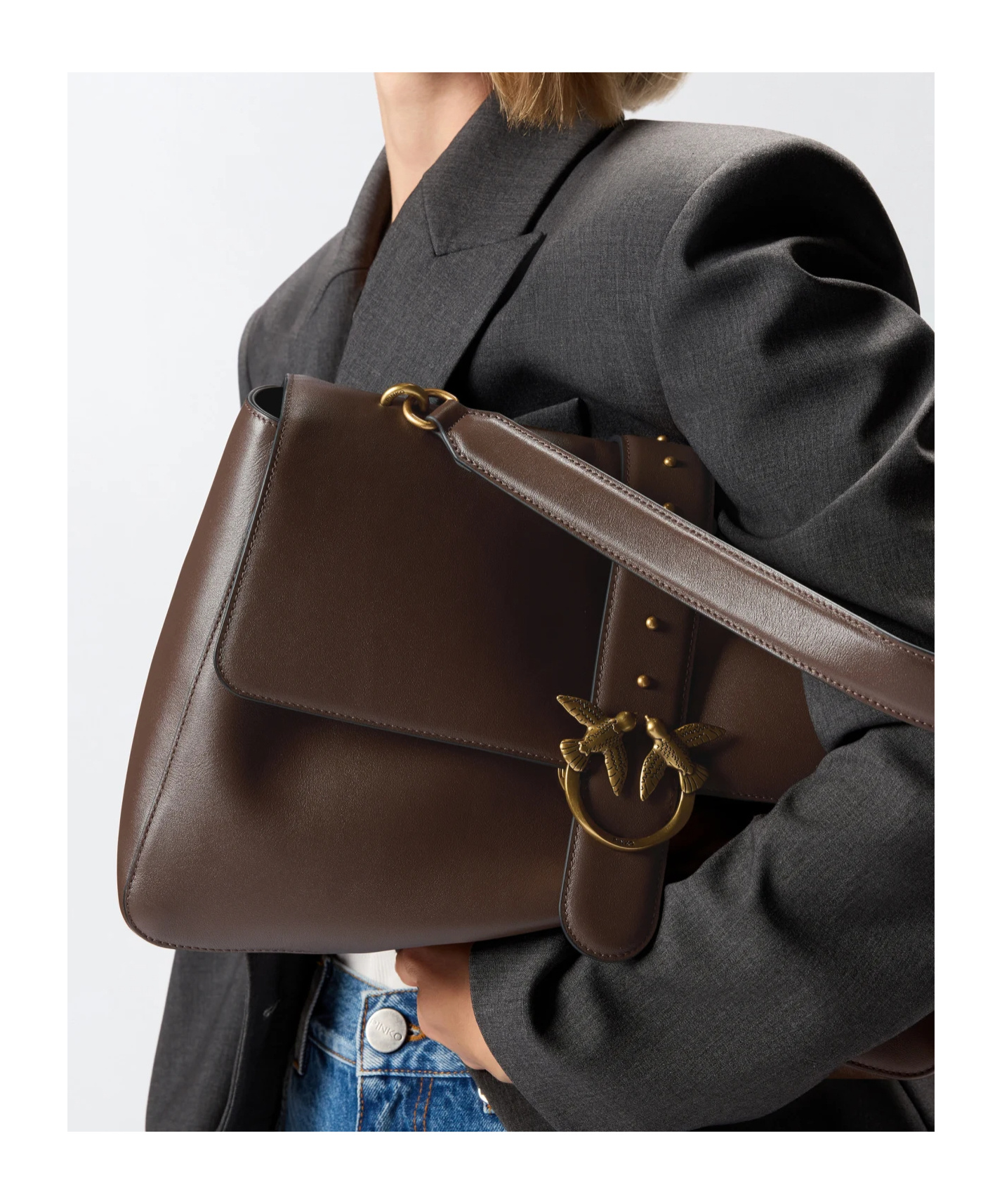 Pinko Leather Maxi Love Bag Slouchy Shoulder Bag In Brown