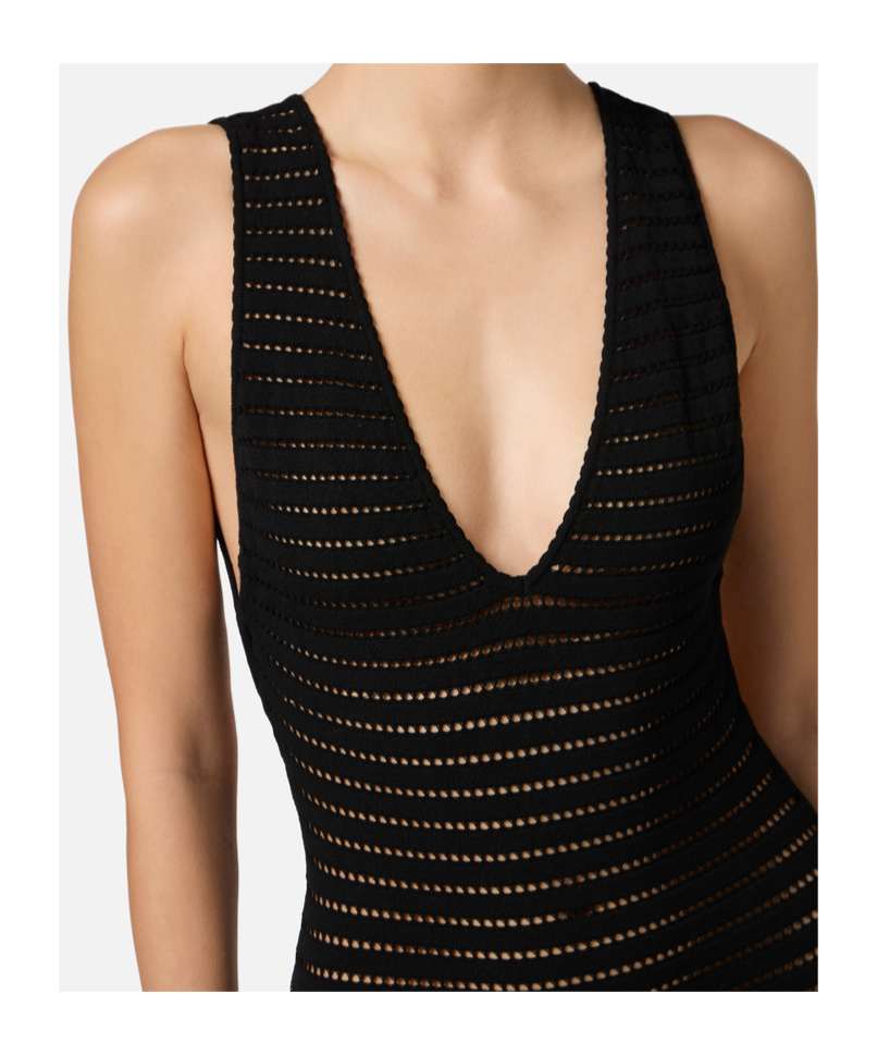 Elisabetta Franchi Abito In Maglia Traforata Con Spacco In Black