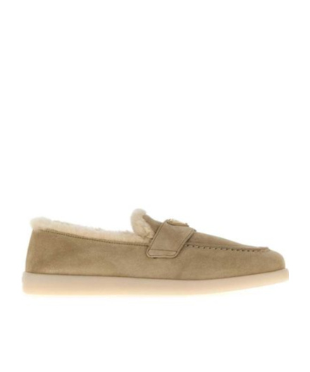 Prada Logo Plaque Slip-on Loafers In Brown