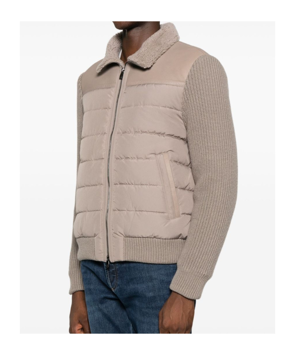 Corneliani Quilted Jacket With Shearling Collar In Brown