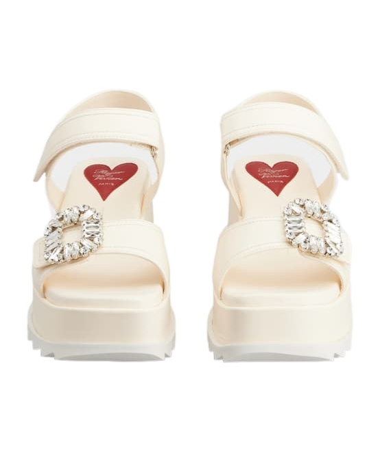 Roger Vivier Slidy Viv' Wedge Sandals In Leather In White