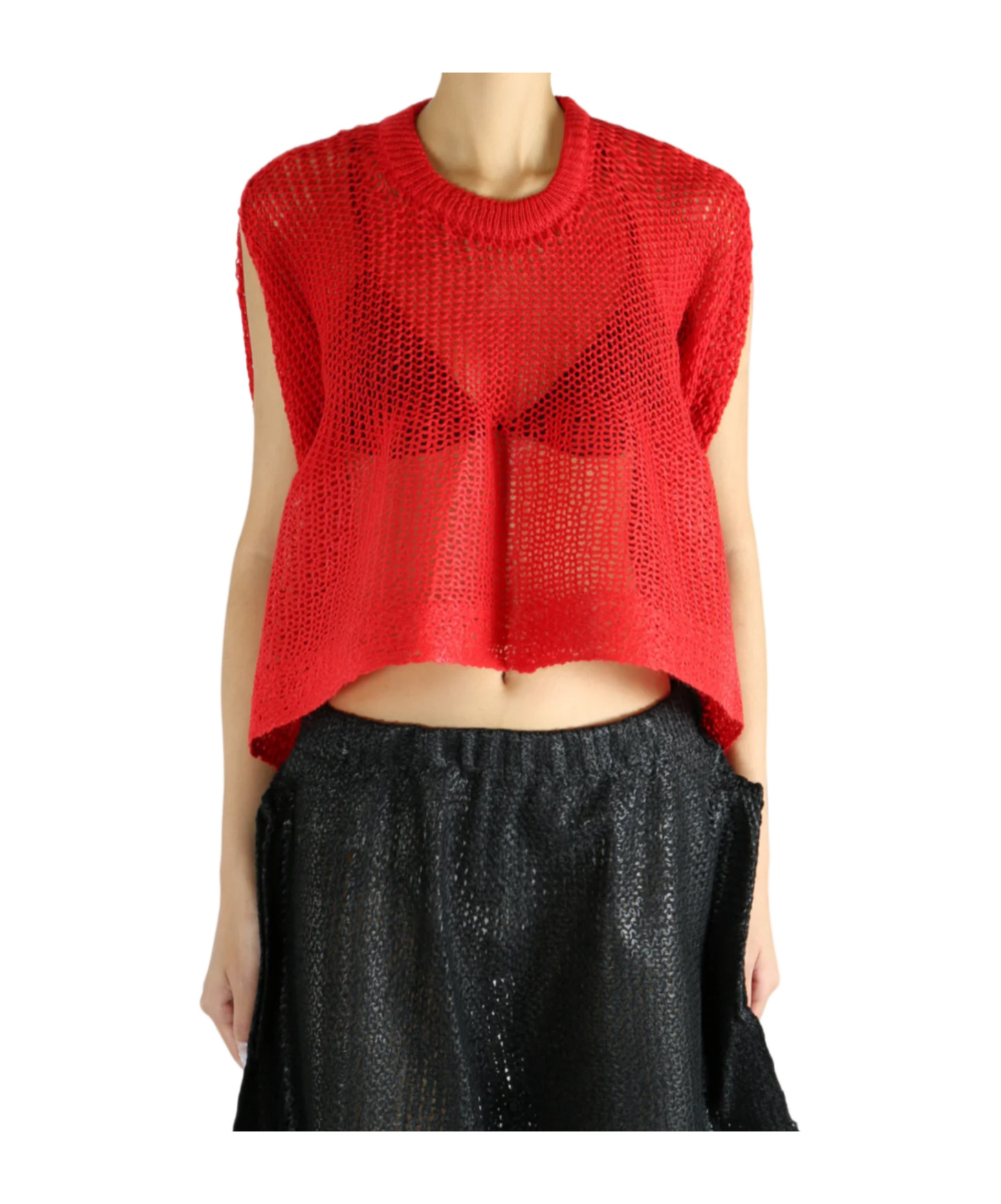 Issey Miyake Panini Knitted Sleeveless Top In Red