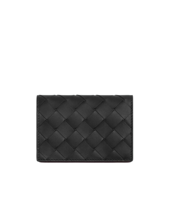 Bottega Veneta Intreciato Woven Business Card Bag In Black