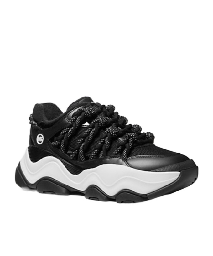 Michael Kors Atlas Cord Leather And Mesh Trainer In Black