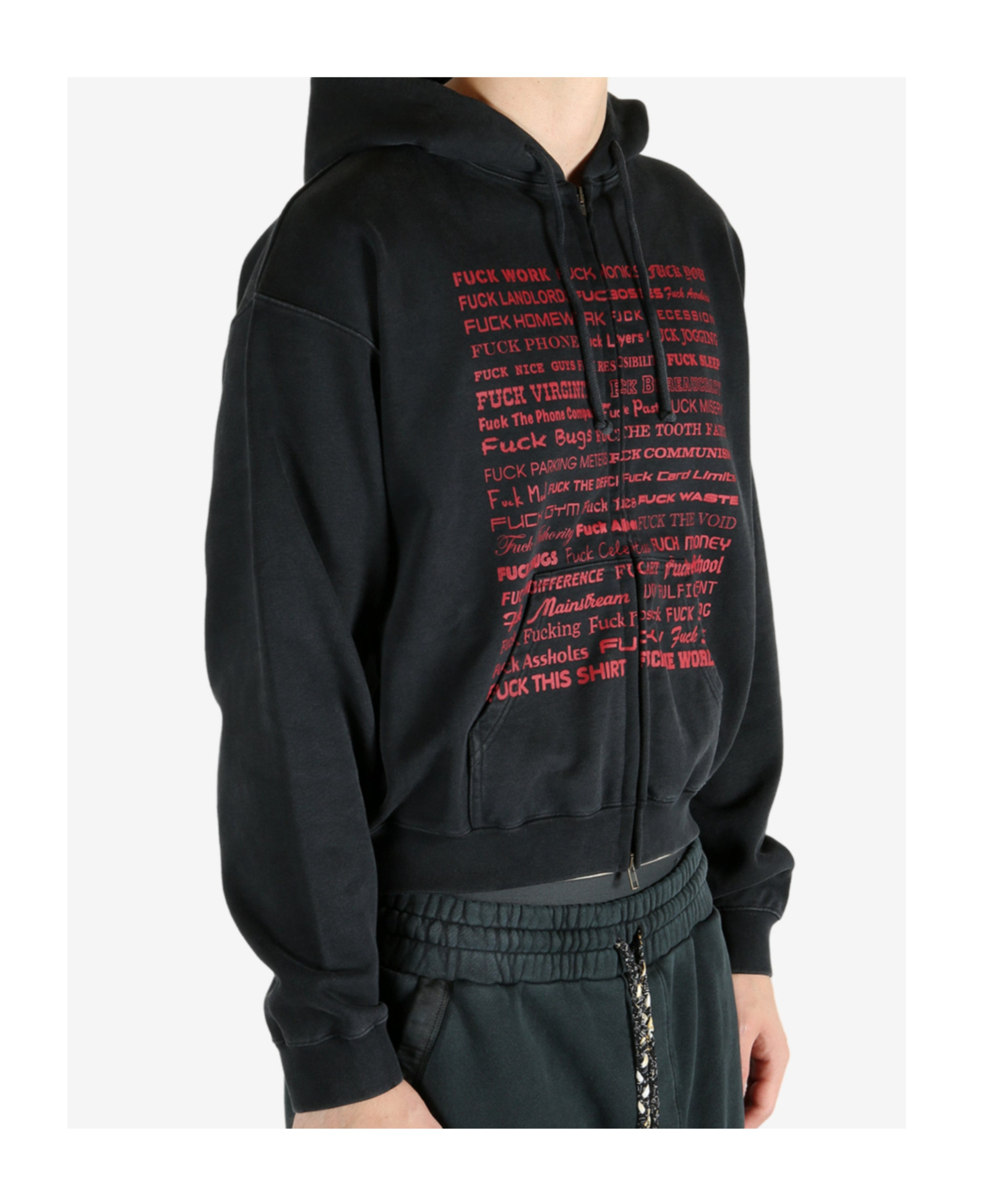 Vetements Text-print Zip-up Hoodie In Black