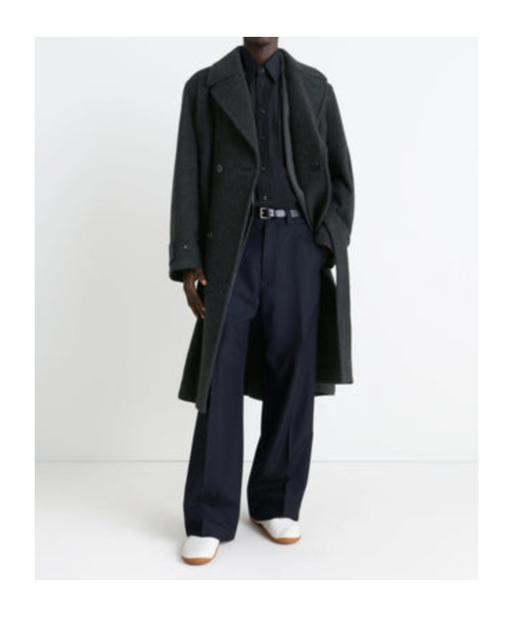 Lemaire Wool And Alpaca Long Coat With Belt In Black