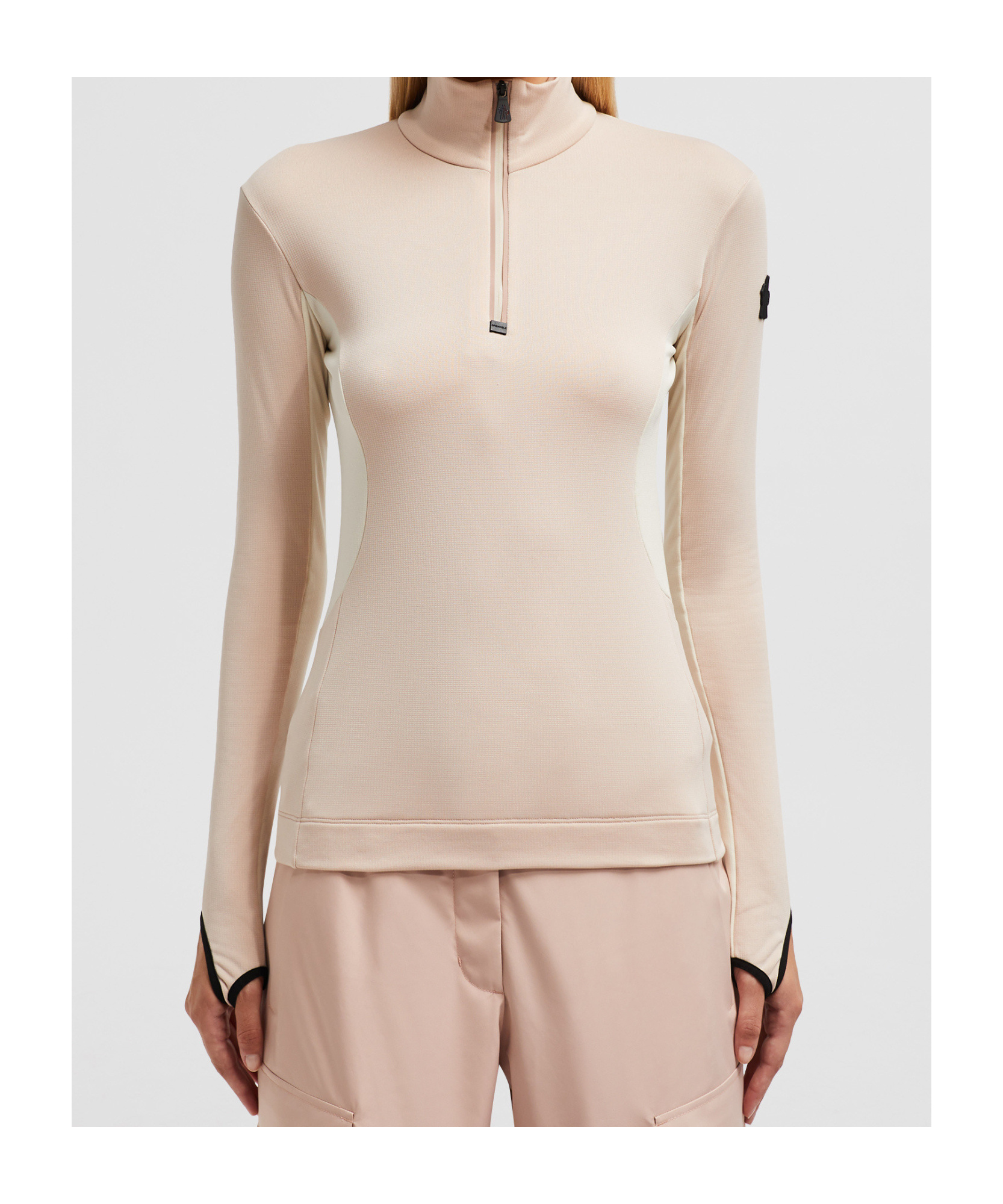 Moncler Grenoble Colorblock Long Sleeve Quarter Zip Ski Top In Pink