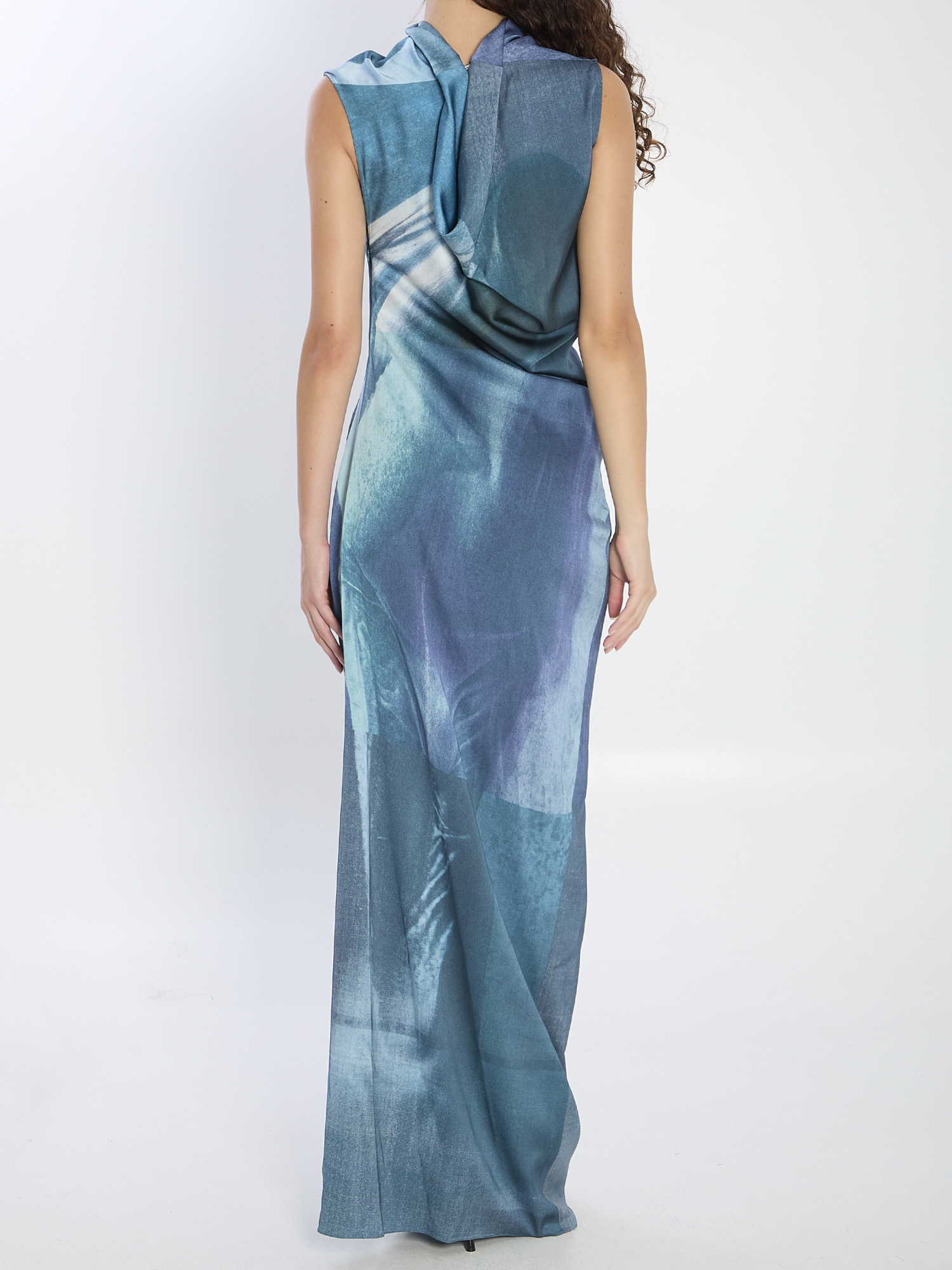 Jean Paul Gaultier Printed Ruffle Dress In Blue