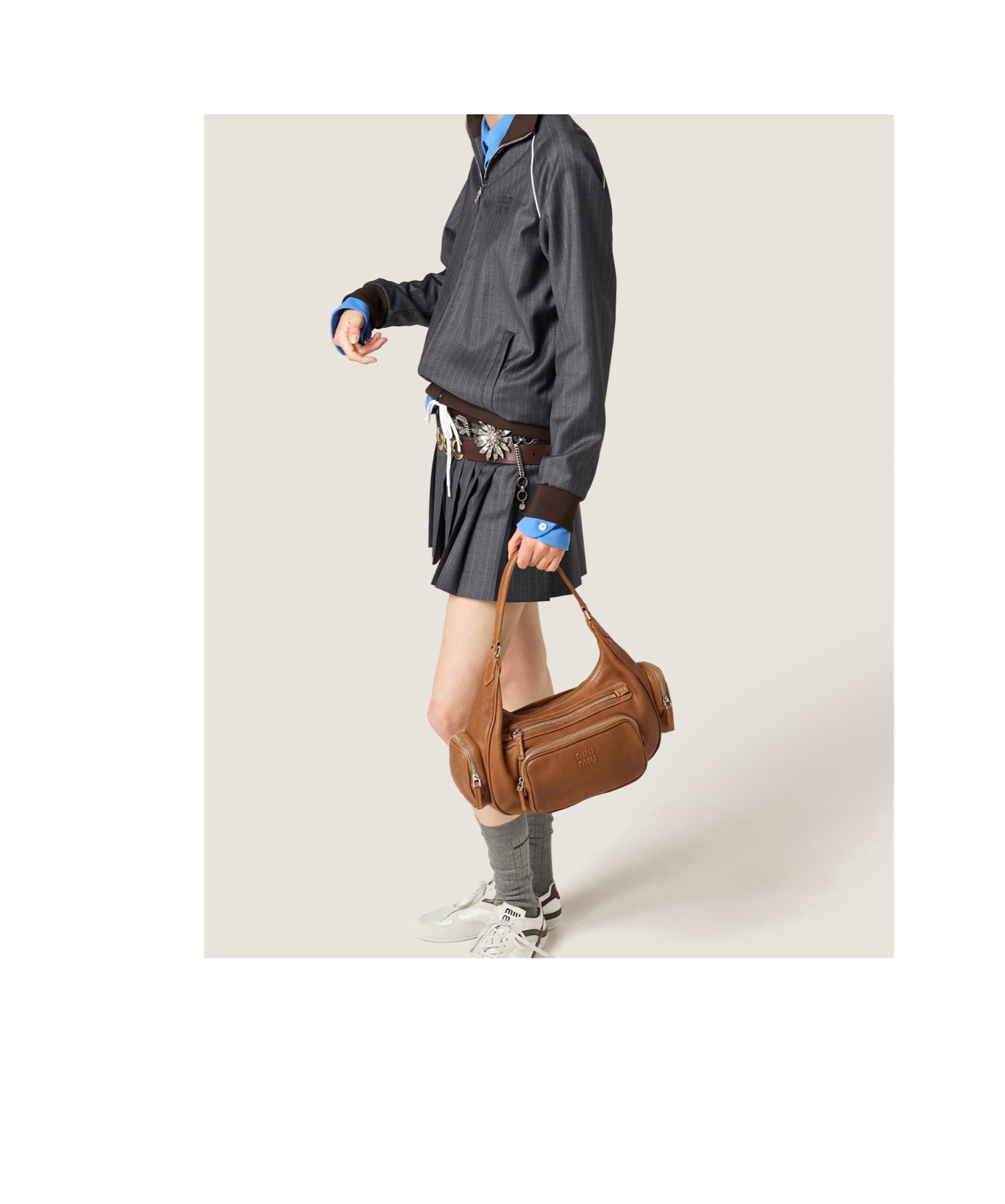 Miu Miu Pocket Nappa Leather Top-handle Bag In Brown