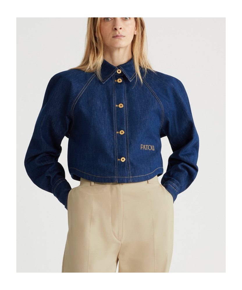Patou Organic-cotton Denim Cropped Shirt In Blue