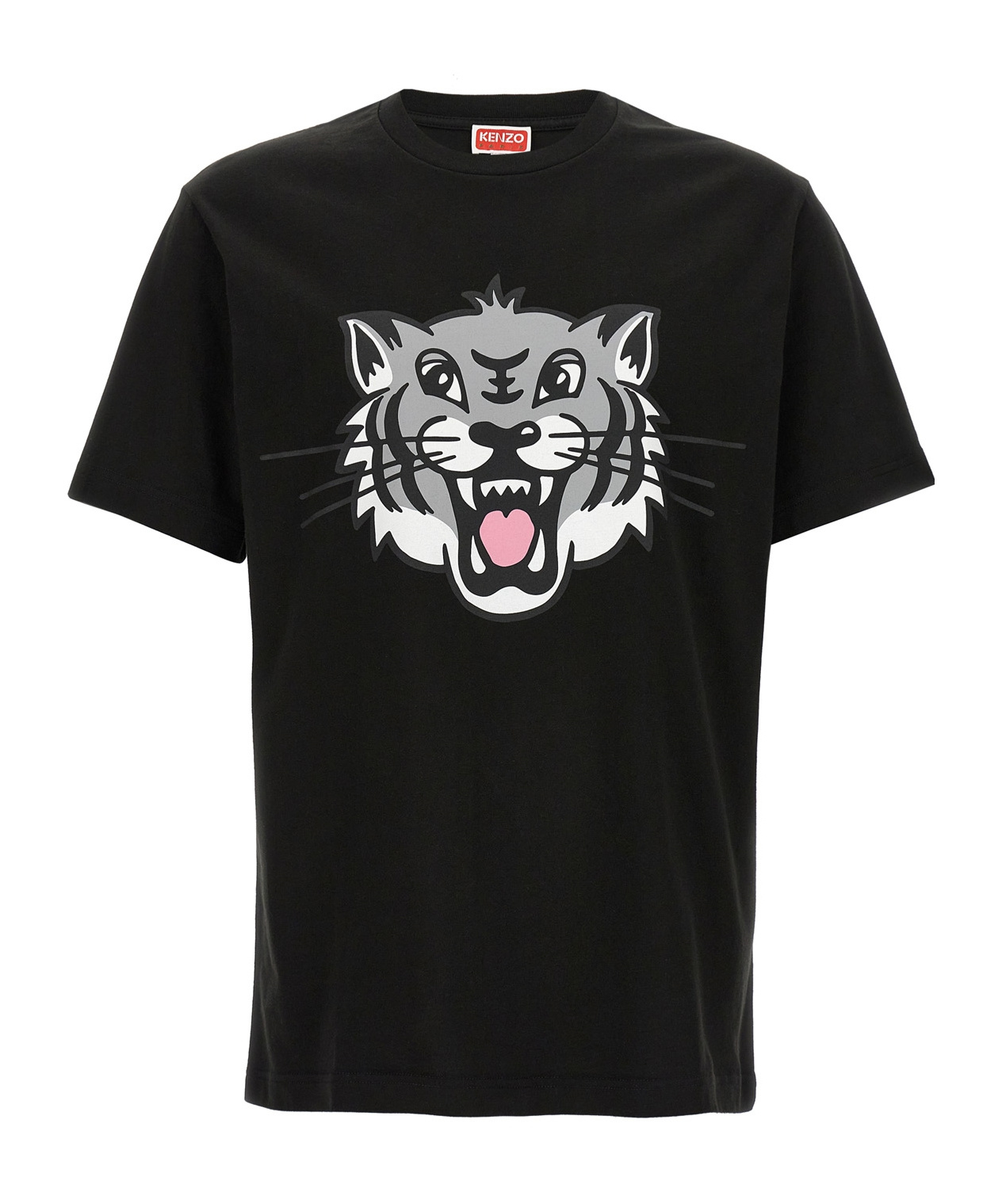 Kenzo Black T-shirt With Happy Tiger Print On The Front In Cotton Man