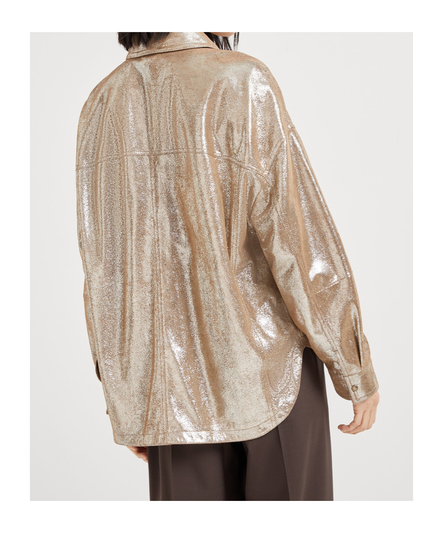 Brunello Cucinelli Oversize Leather Shirt In Brown