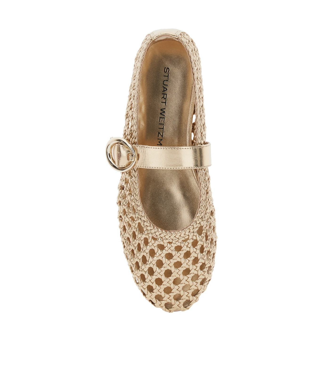 Stuart Weitzman 'thea Maryjane' Gold Colored Ballerinas With Perforated Design In Nude