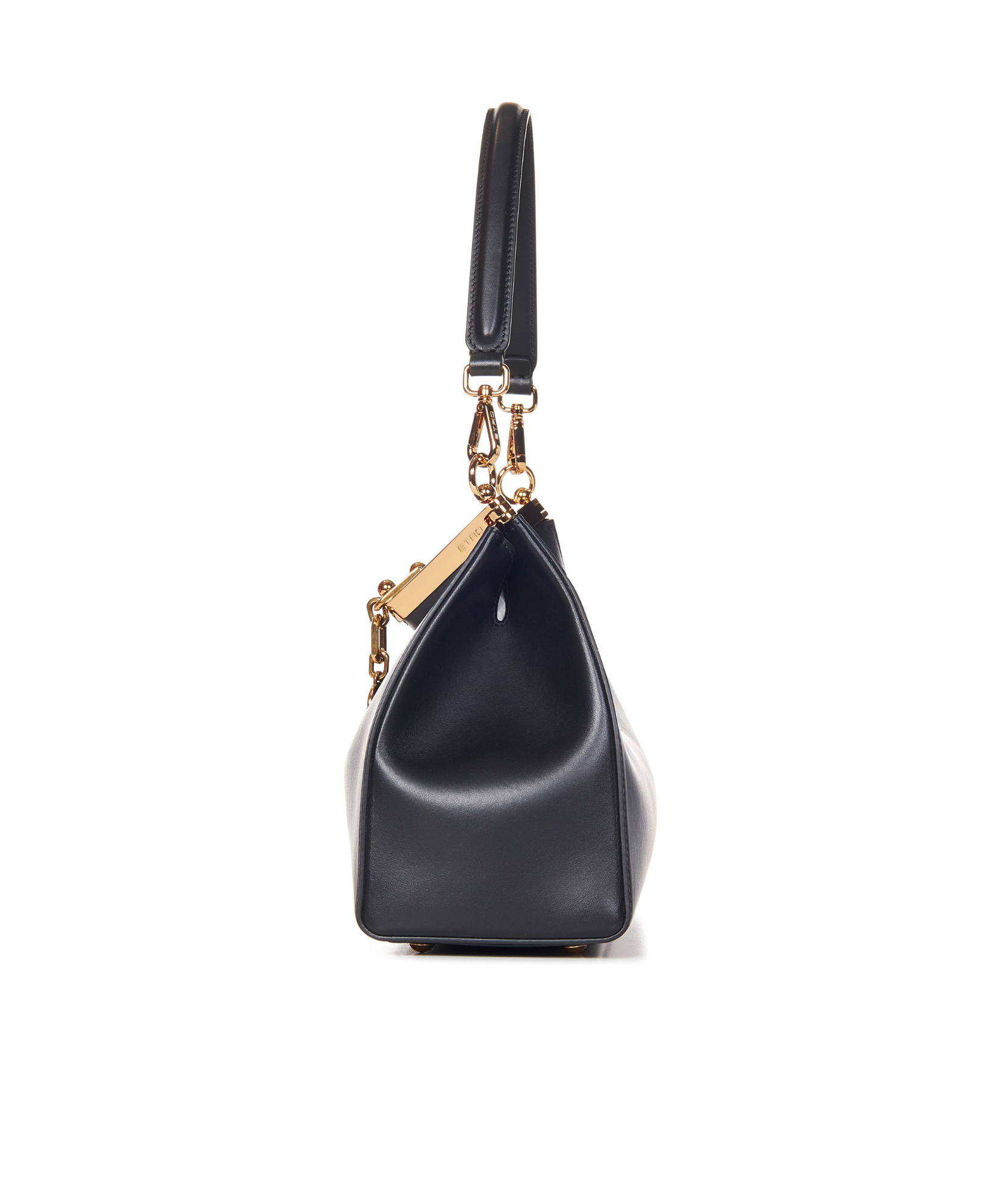 Etro 'small Vela' Black Shoulder Bag With Logo And Pegasus Charm In Black