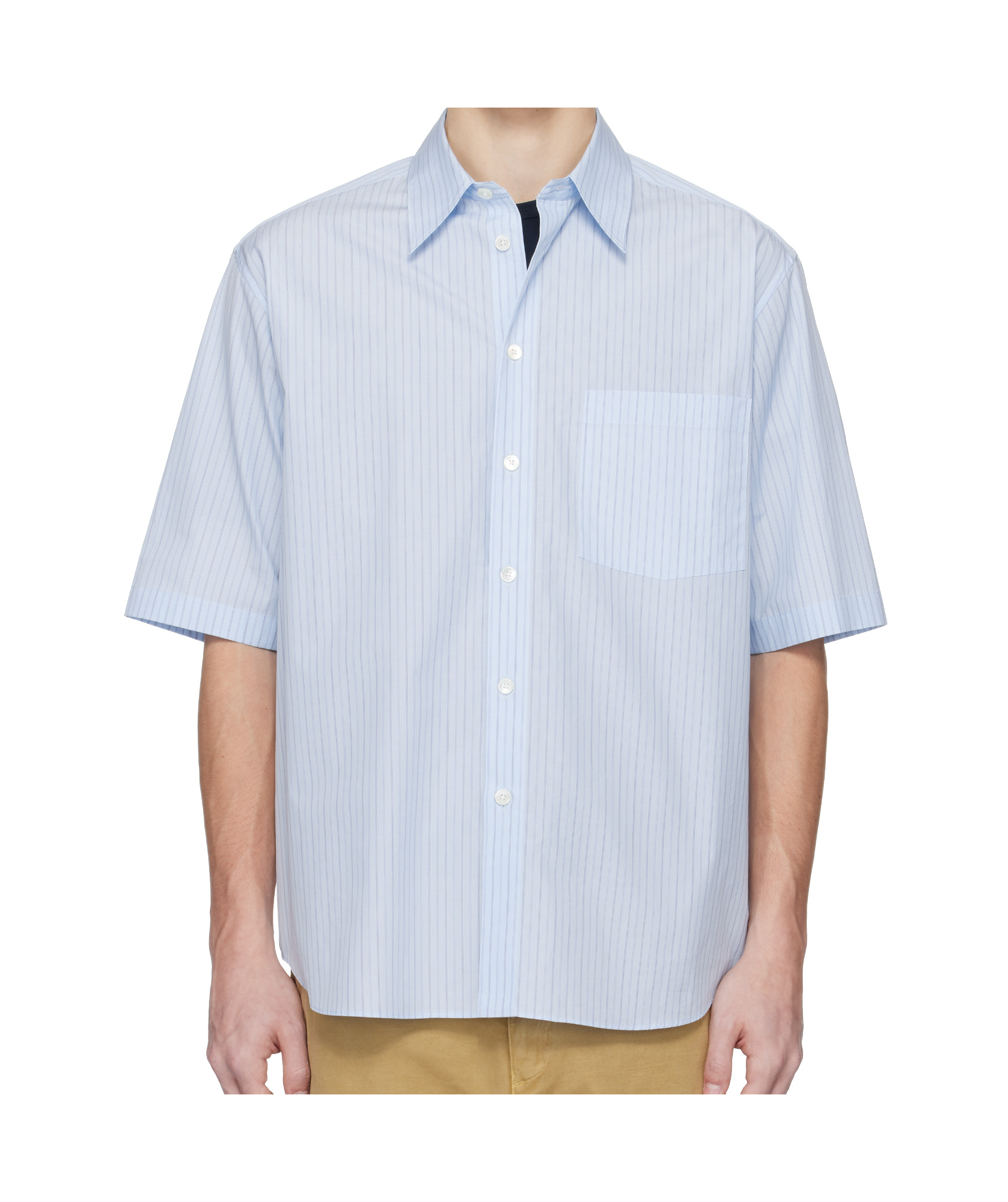 Auralee Blue Suvin High Count Cloth Stripe Shirt In White