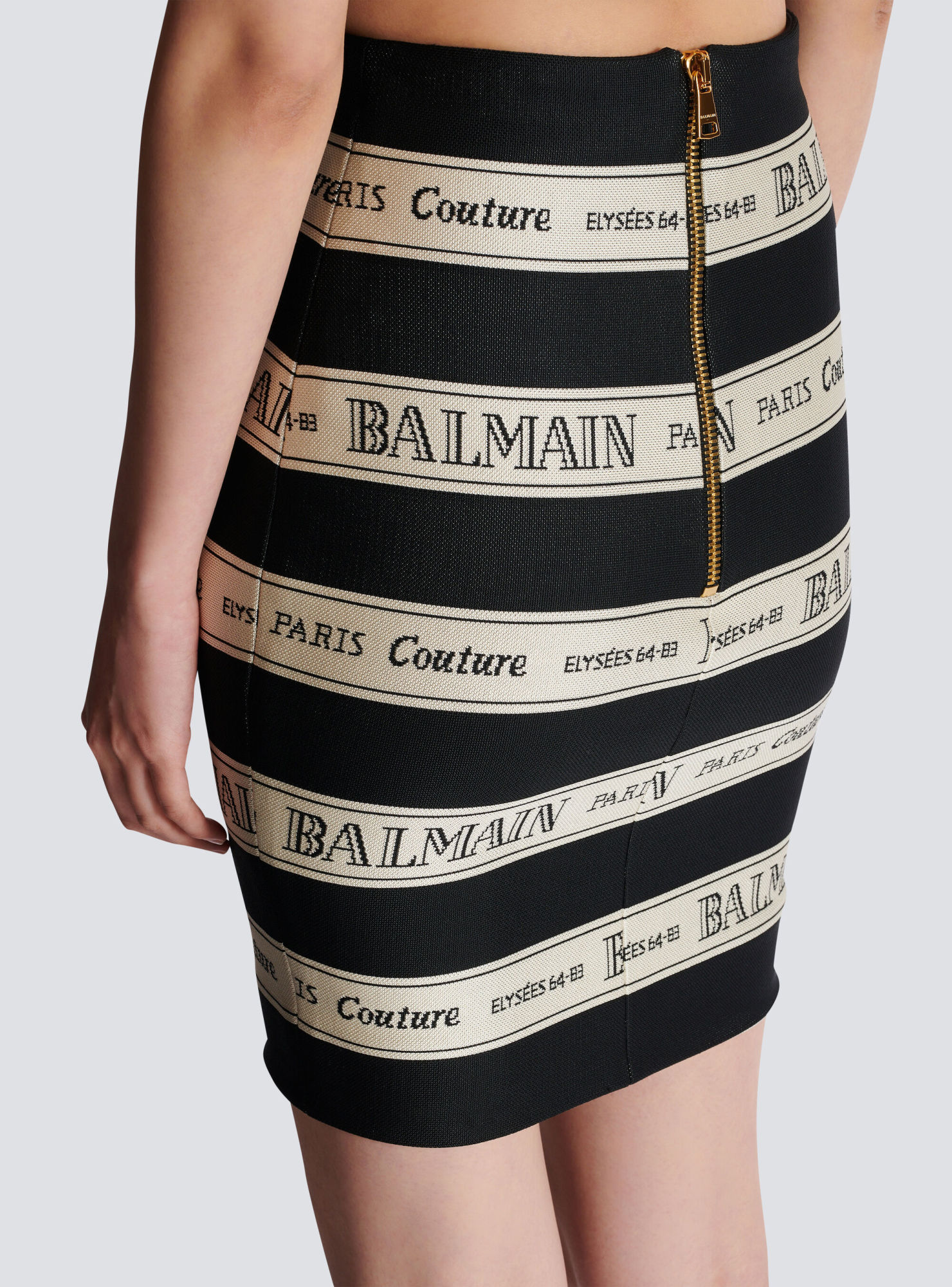 Balmain Ribbon Motif Short Jacquard Skirt In Black