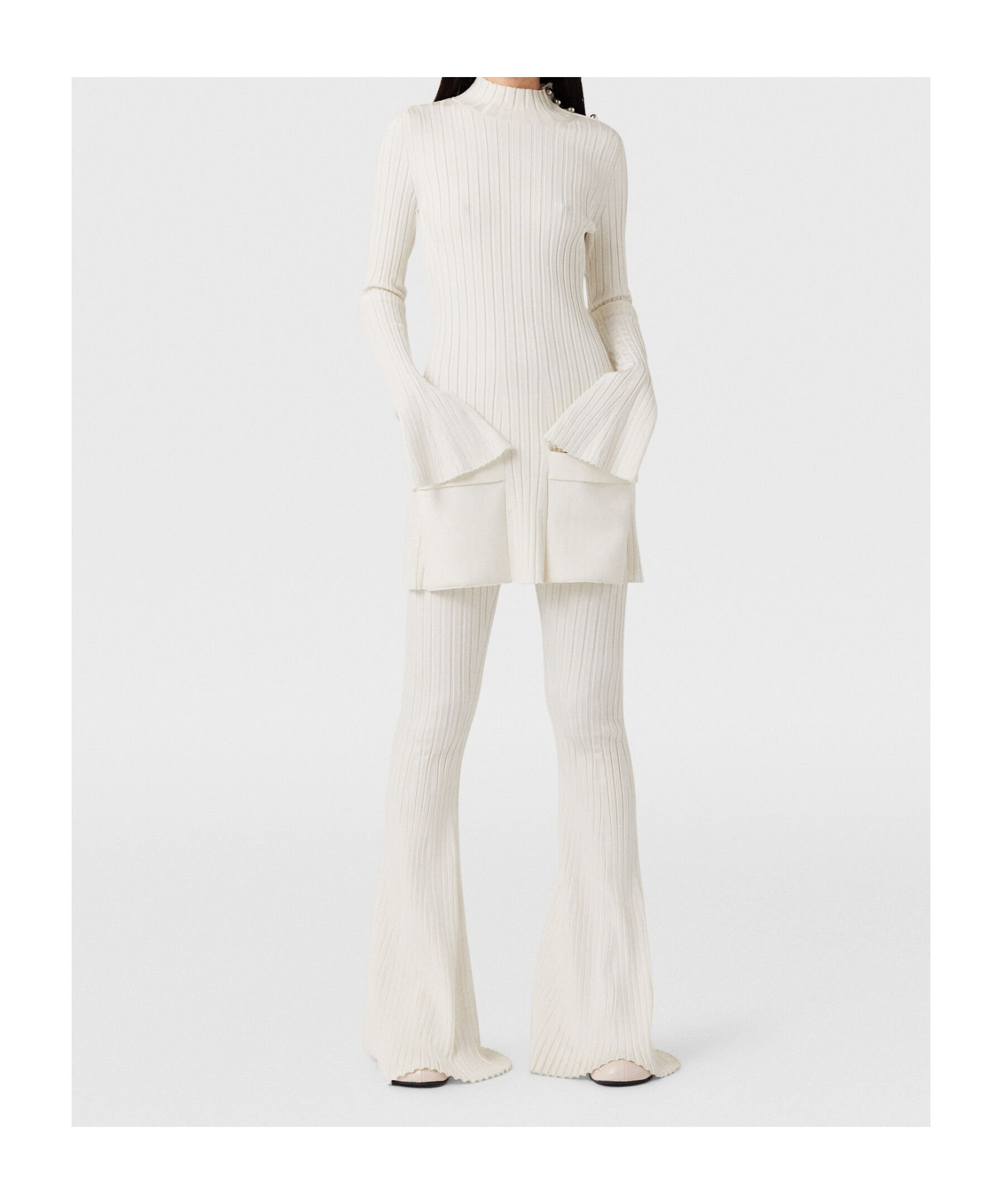 Stella Mccartney Ribbed Long Sleeve Mini Dress In White