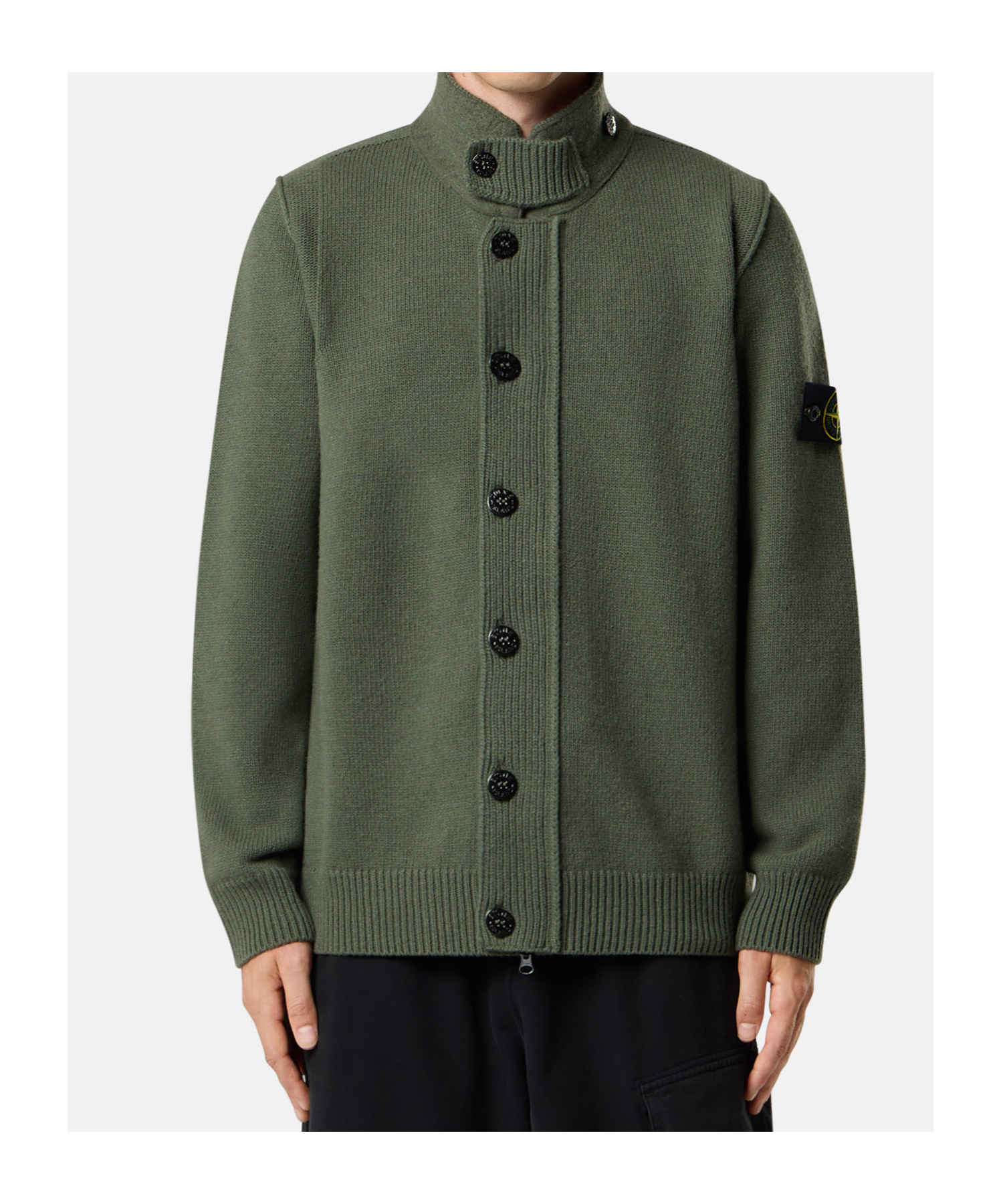 Stone Island Button-up Jumper With Felt Trims In Green