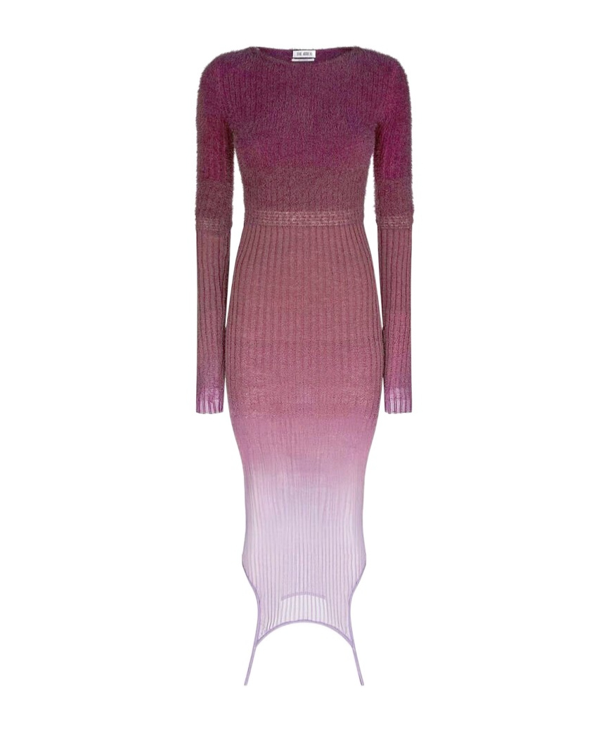 Attico Garter-detailed Ombré-knit Midi Dress In Pink