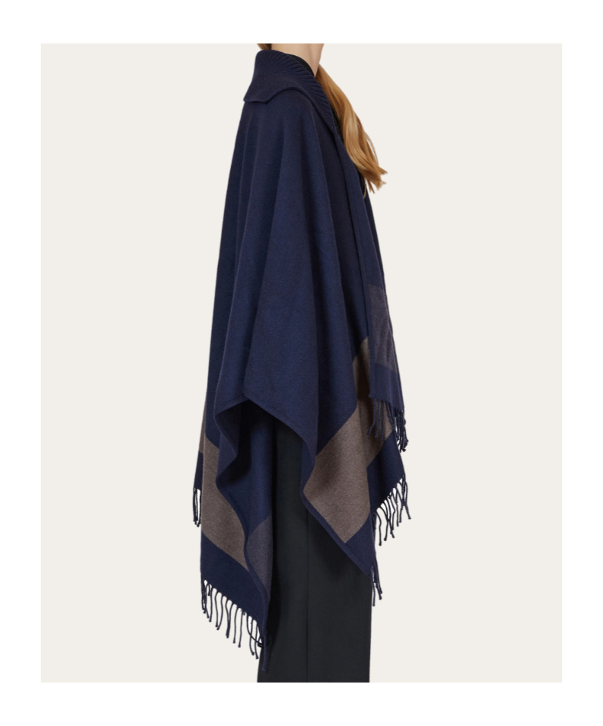 Ferragamo Fringed Cape In Blue