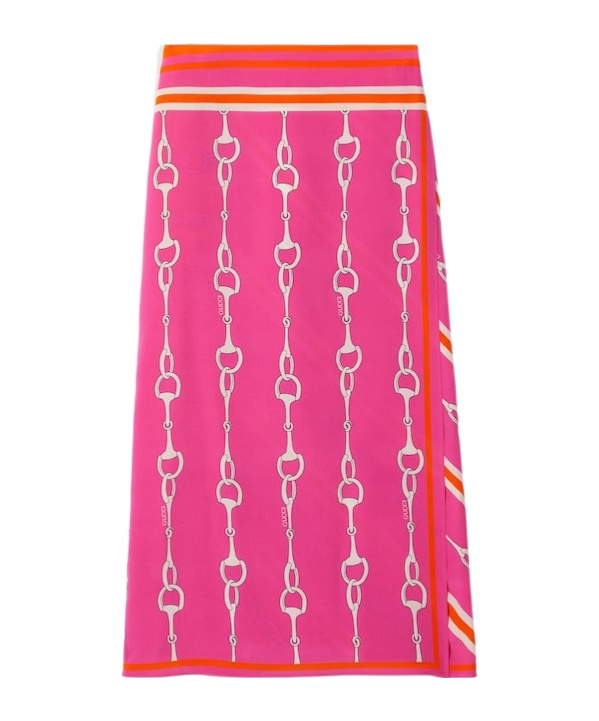 Gucci Horesebit-print Silk Wrap Skirt In Pink