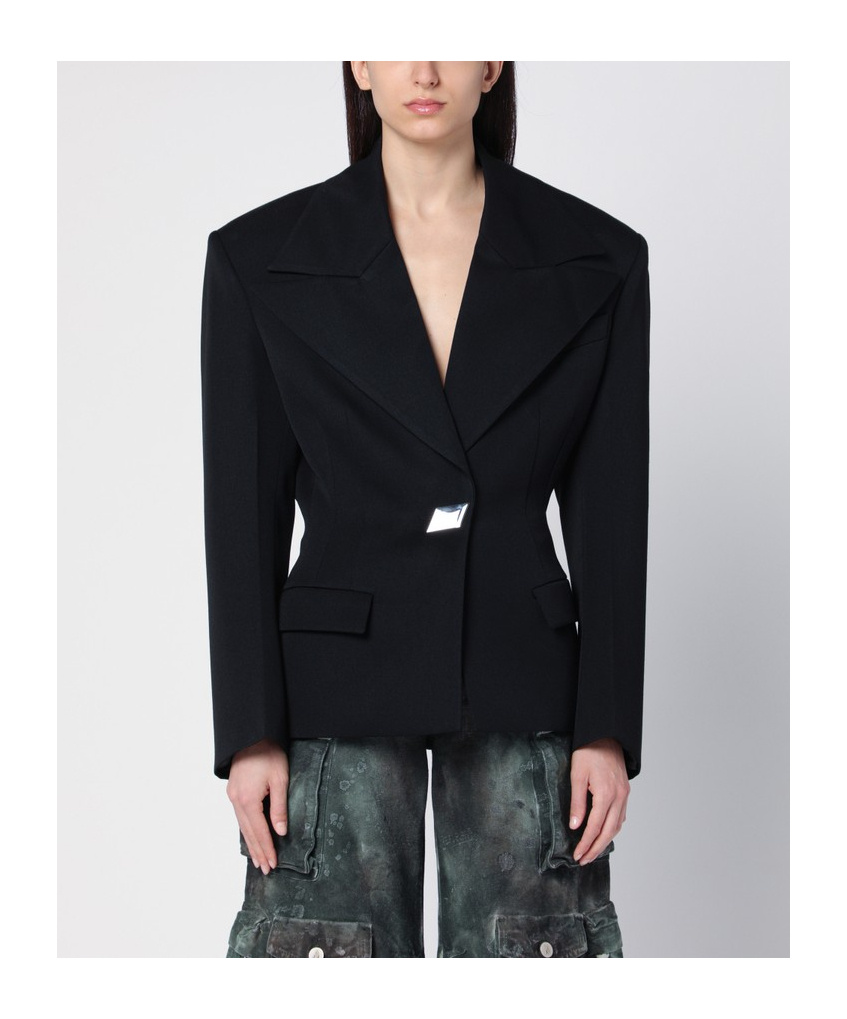 Attico Single-breasted Maxi-shoulders Blazer In Black