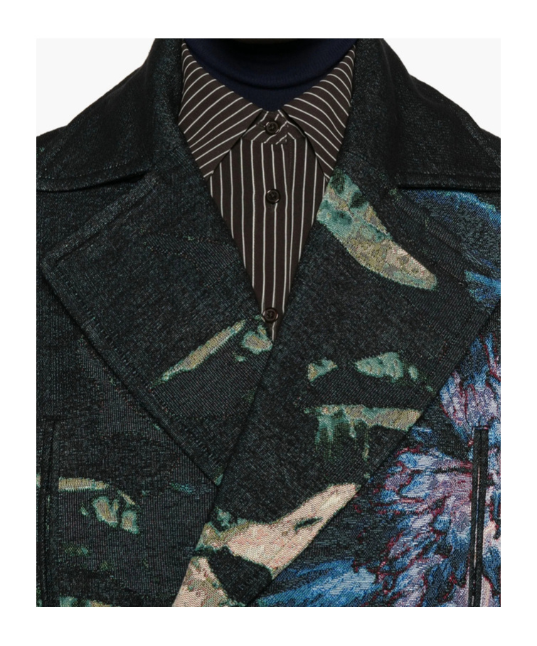 Dries Van Noten Cotton Blend Coat Floral Pattern In Blue