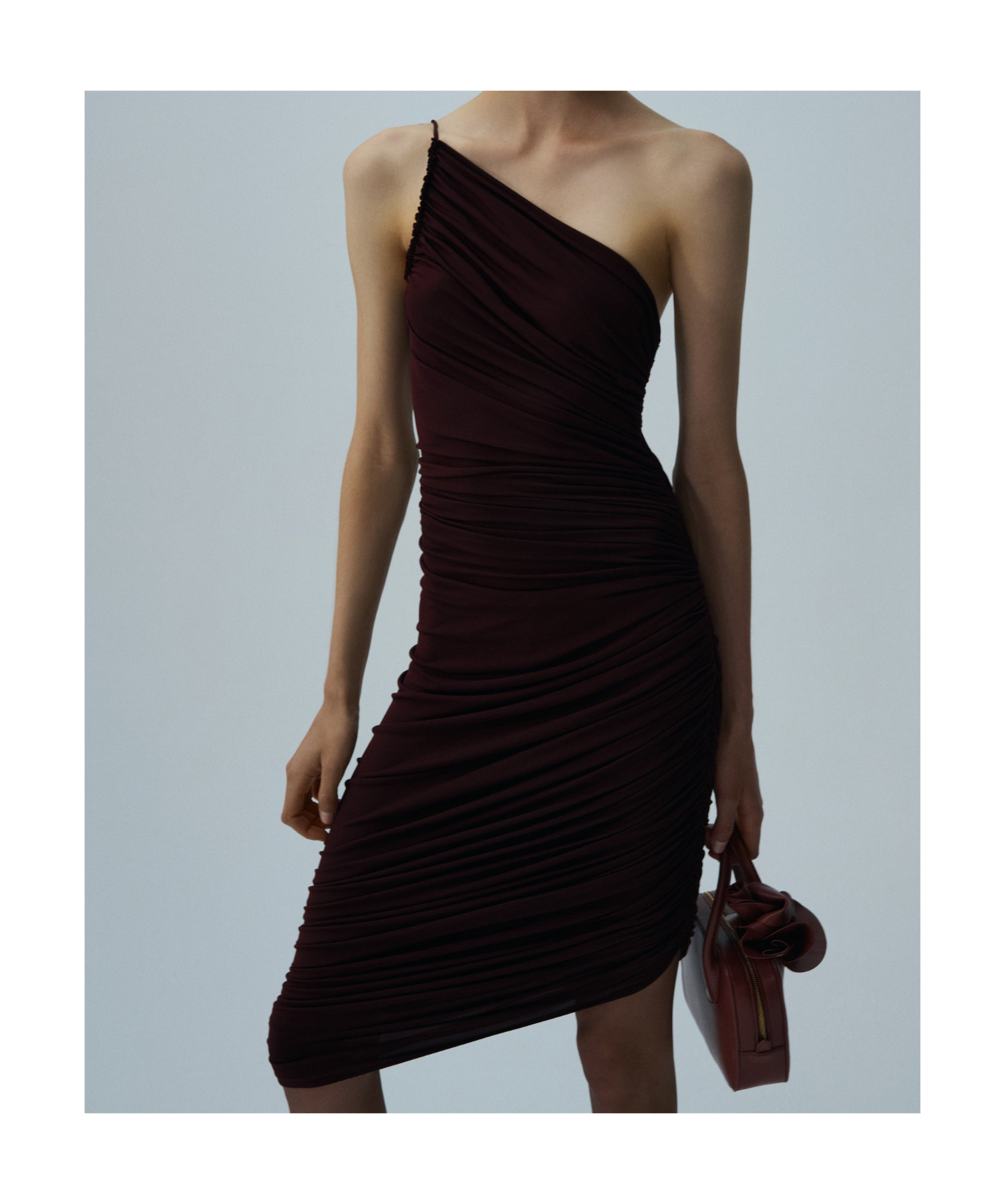 Magda Butrym Asymmetrical Draped Midi Dress In Brown