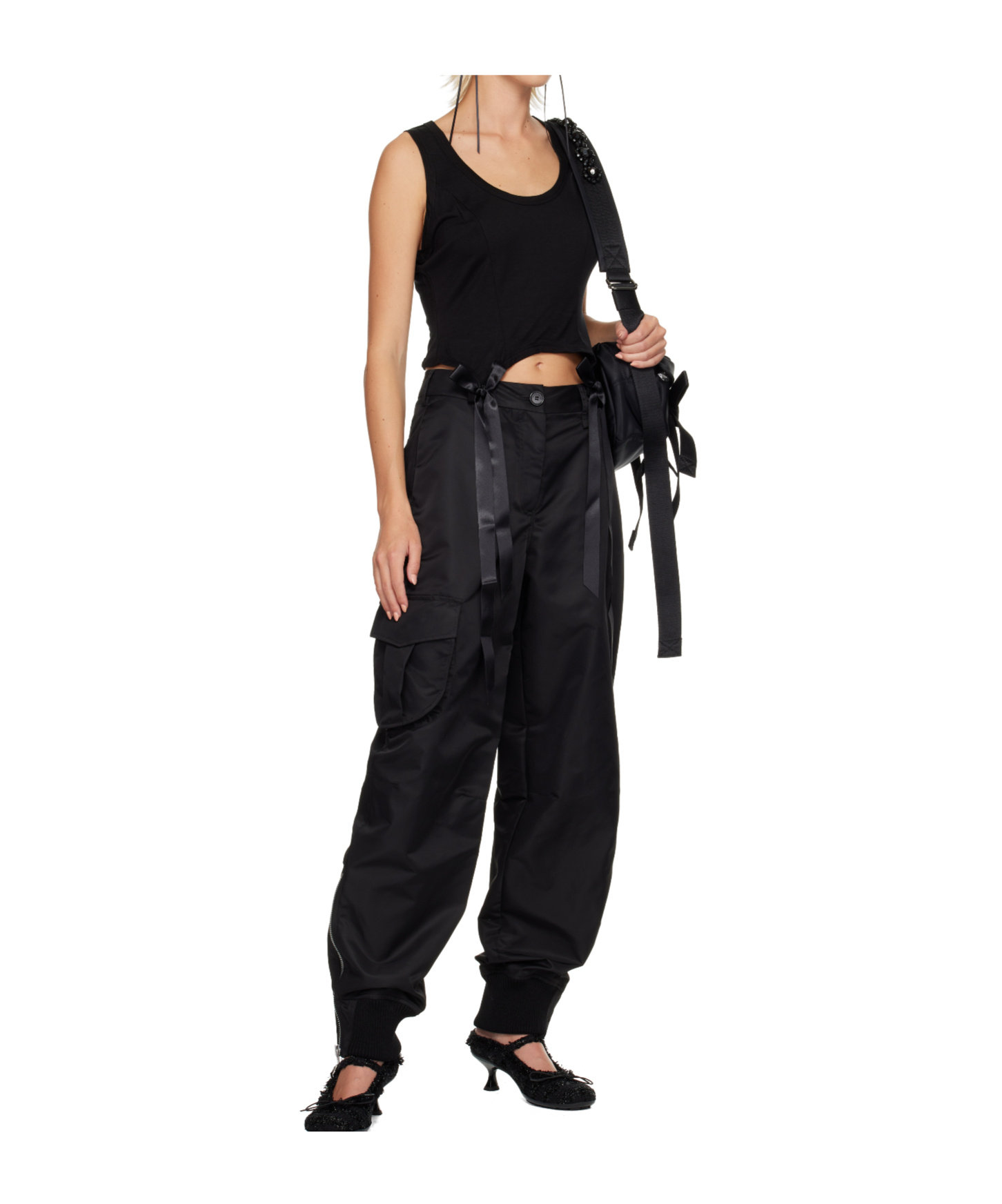 Simone Rocha Multi-pocket Ankle Zipper Casual Pants In Black