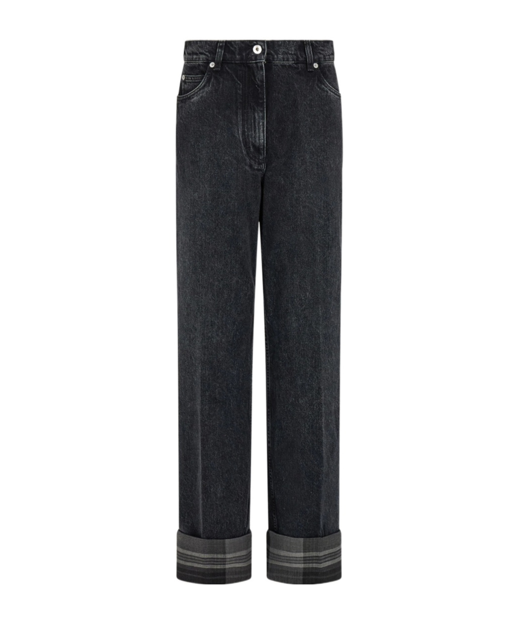 Ferragamo Contrast Cuff Straight Leg Jeans In Black