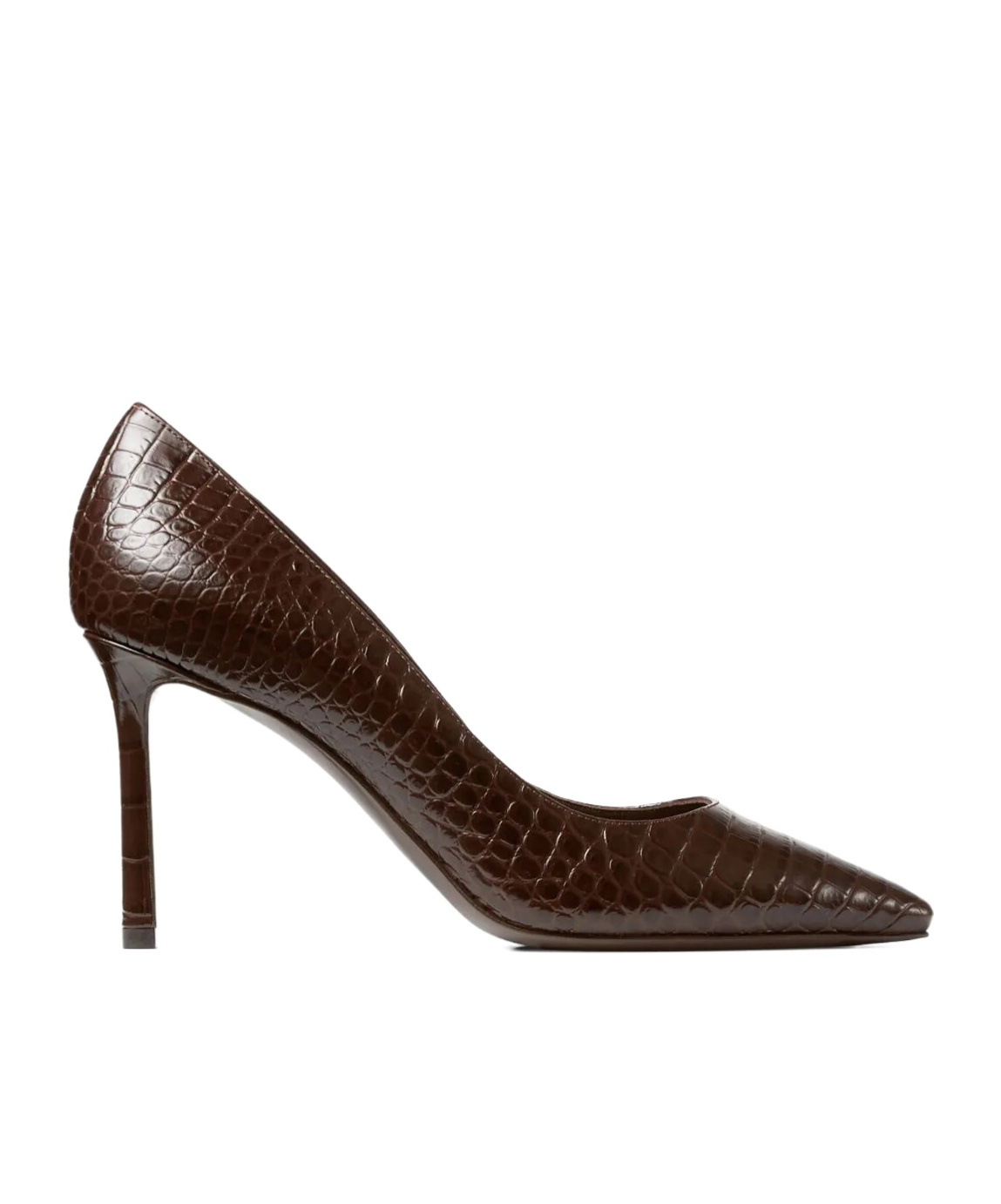 Jimmy Choo 85mm Romy Crocodile-effect Pointed-toe Pumps In Brown