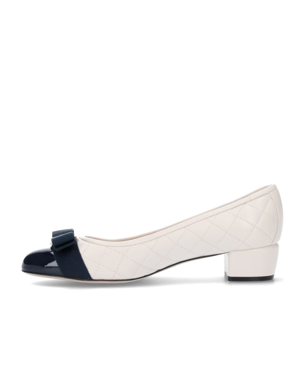 Ferragamo Quilted Beige Shoes With Black Toe Cap In Multi