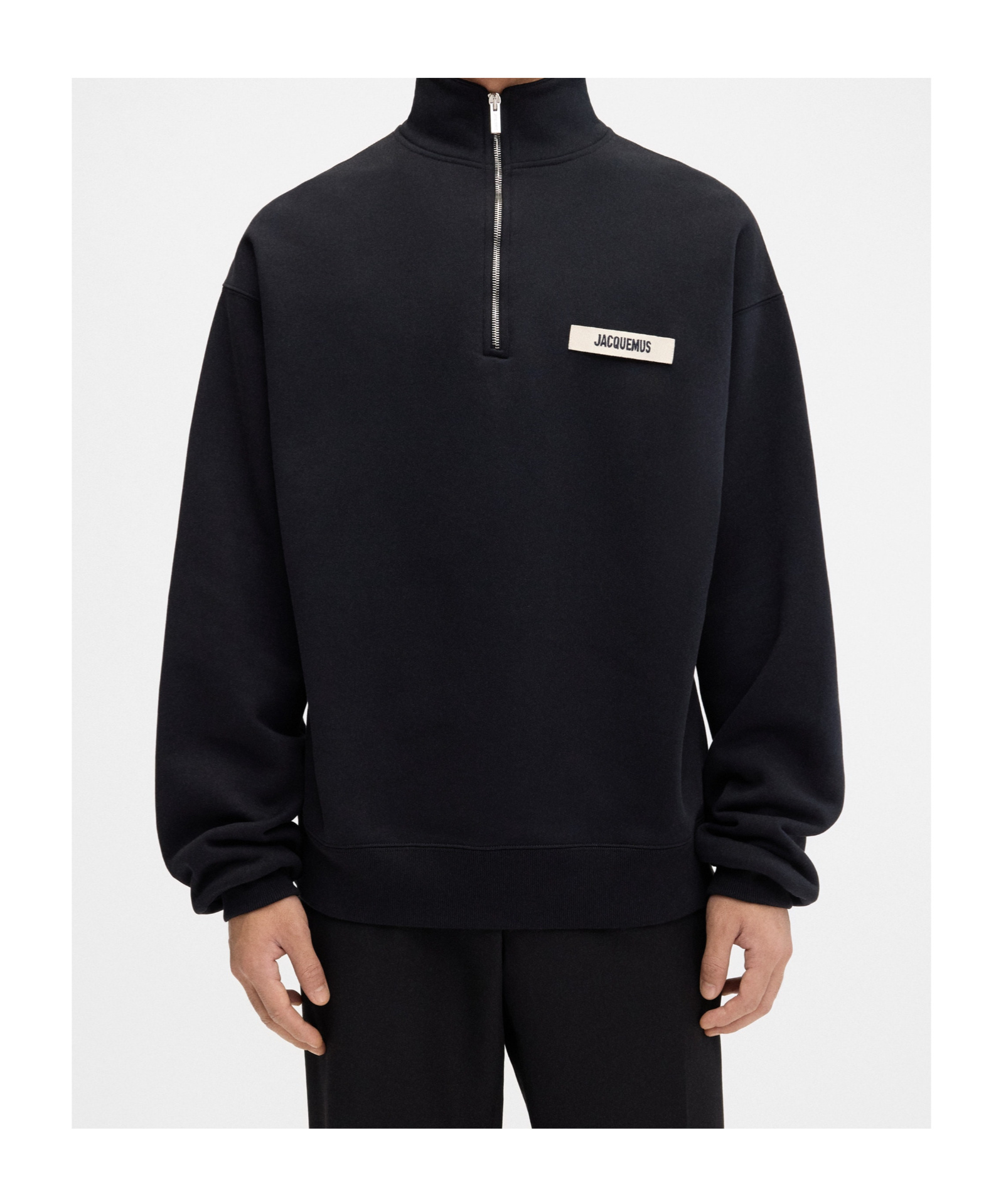 Jacquemus Grog Grain Zip-neck Sweatshirt In Black