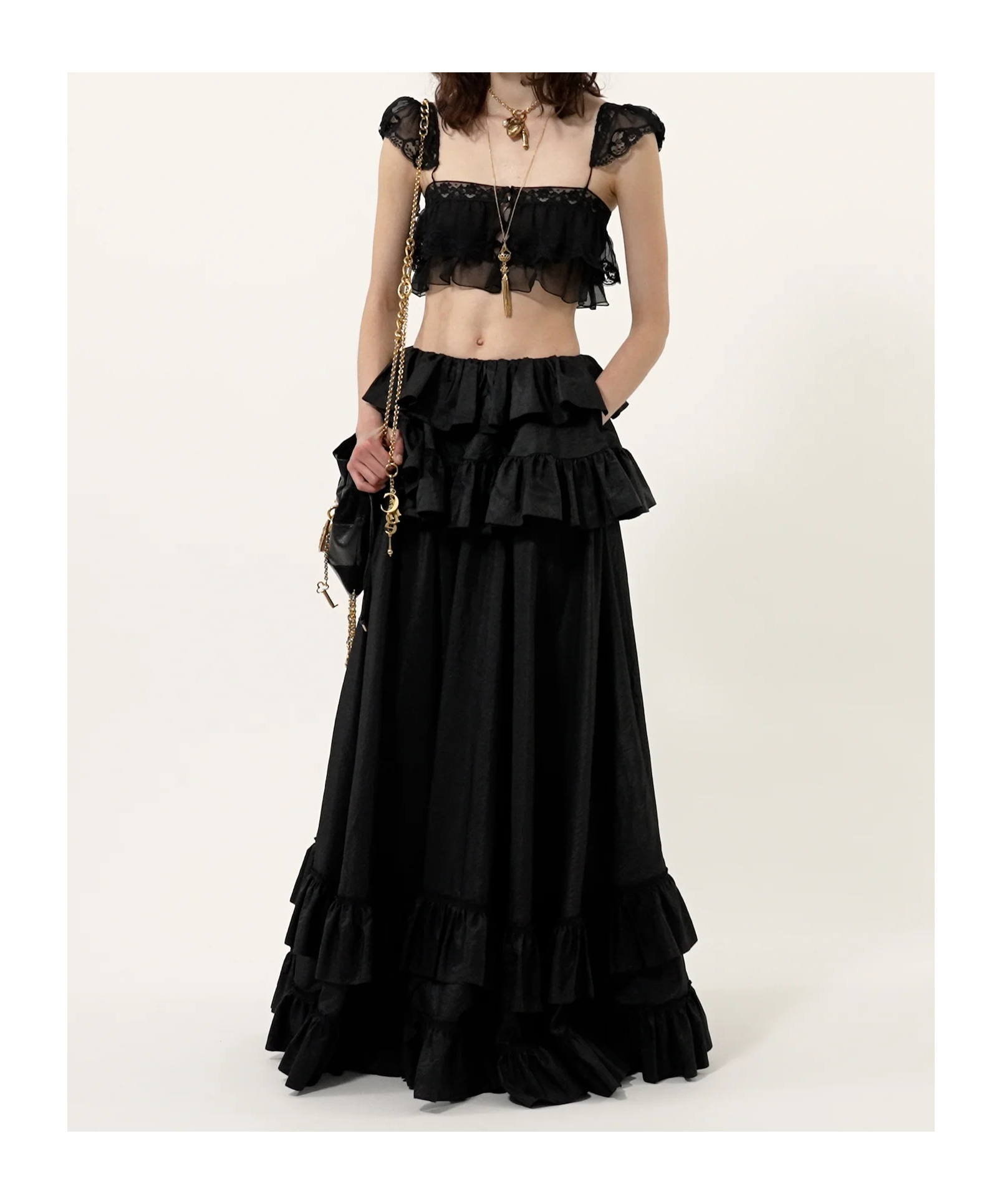 Chloé Ruffled Bralette In Silk Mousseline  Lace In Black