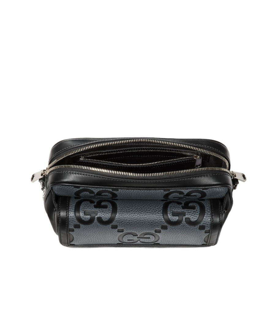Shop Gucci Small Jumbo Gg Crossbody Bag In Black