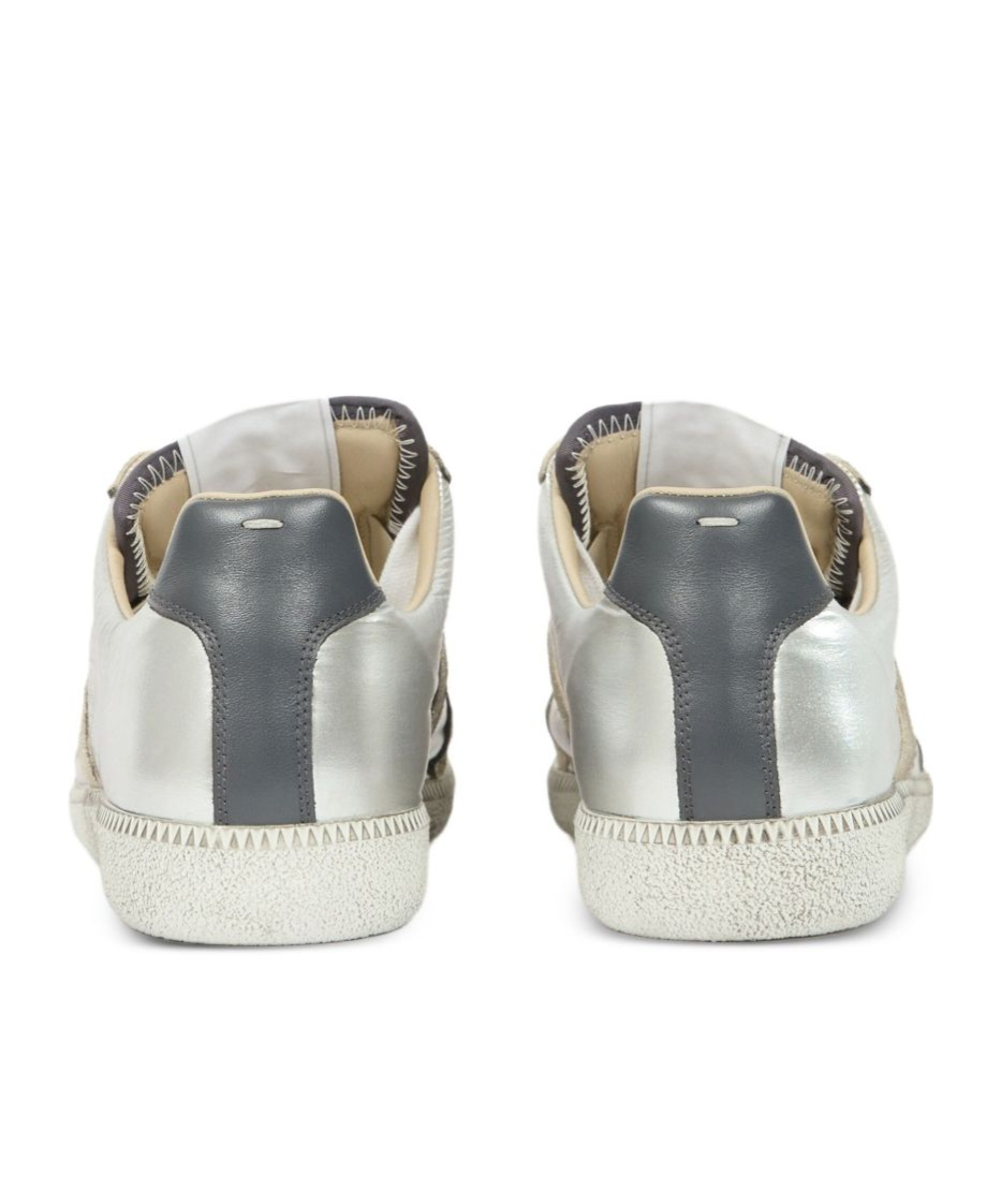 Maison Margiela Gold-tone Paneled Sneakers With Lace-up Fastening In White