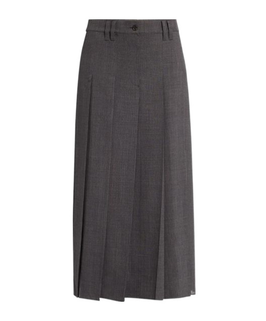 Brunello Cucinelli Pleated Long Skirt In Virgin Wool Techno Gauze In Gray